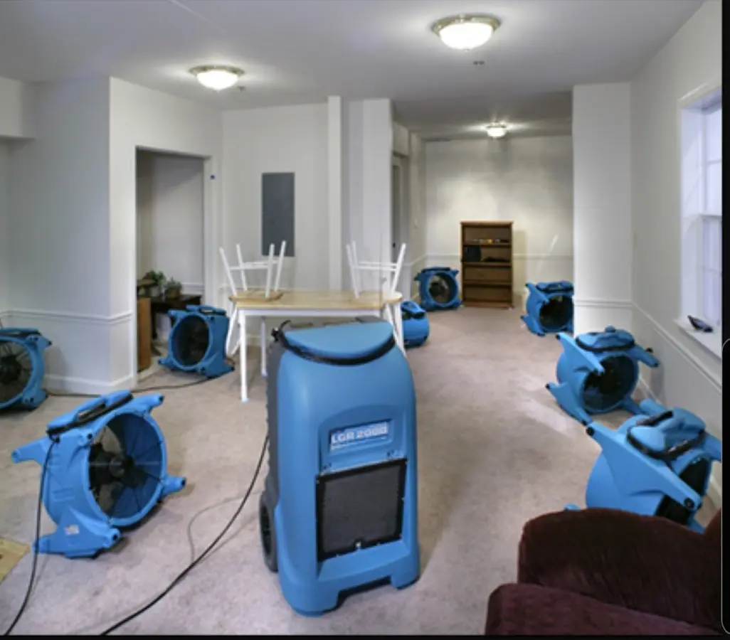 Air movers and dehumidifier setup for Water Damage Restoration in Garfield Heights
